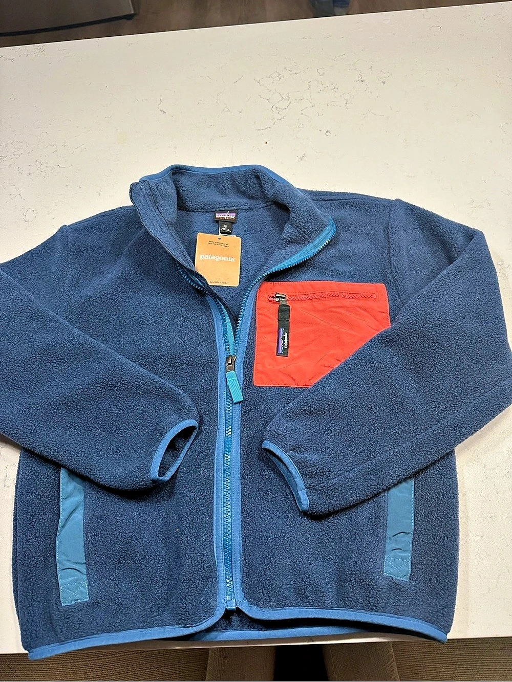 Patagonia Kids Synchilla Fleece Full Zip Jacket M 10 Navy Blue Coral NWT